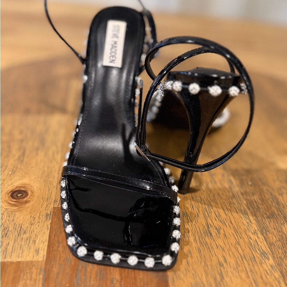 Steve Madden Black Heels with Rhinestone Details